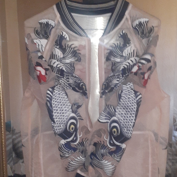 Pink translucent jacket with lucky fish embroidere - Picture 4 of 4